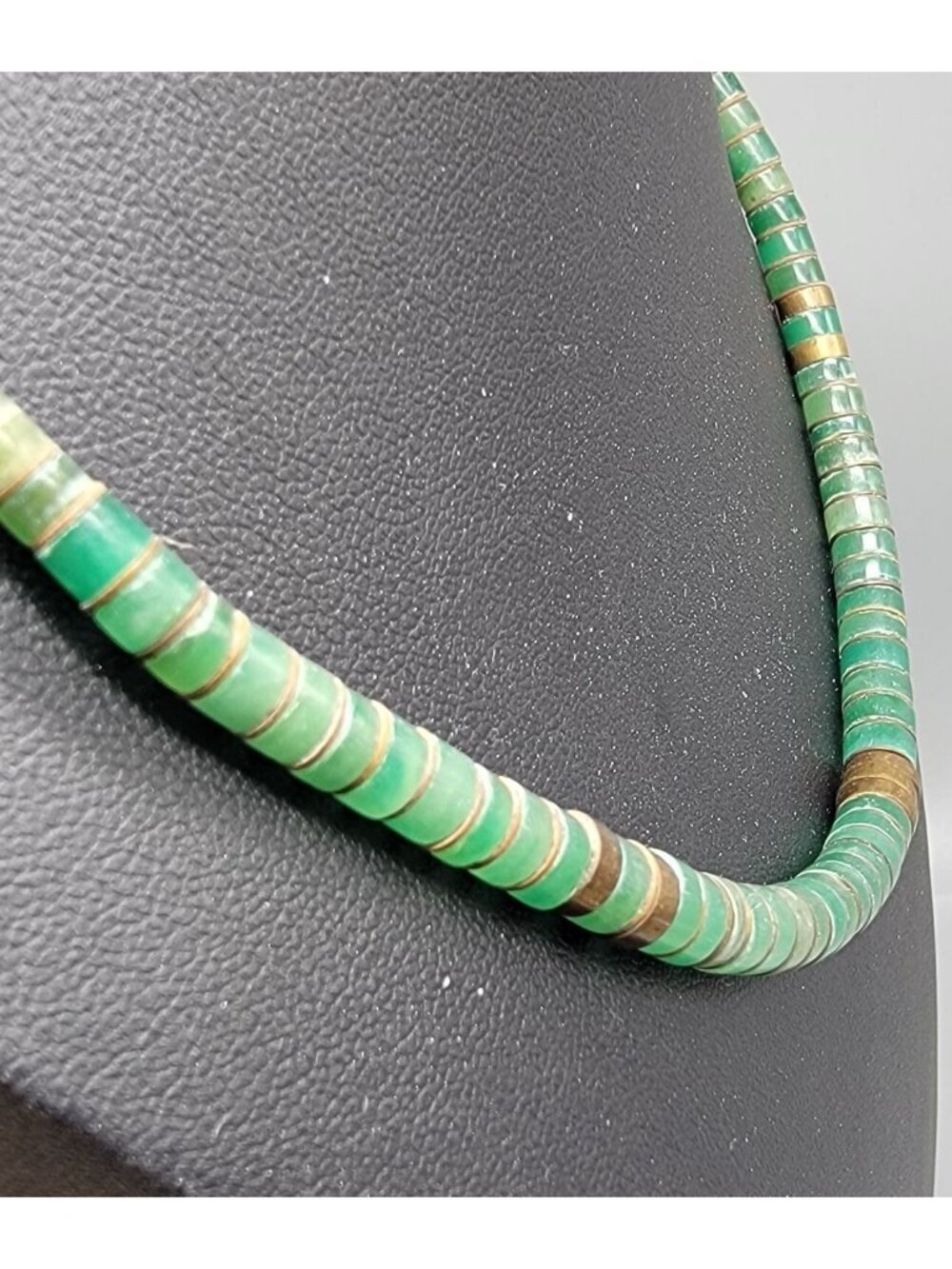 Vintage Southwestern Green Turquoise Heishi Disc Bead Necklace 16" 1970s - Picture 11 of 15